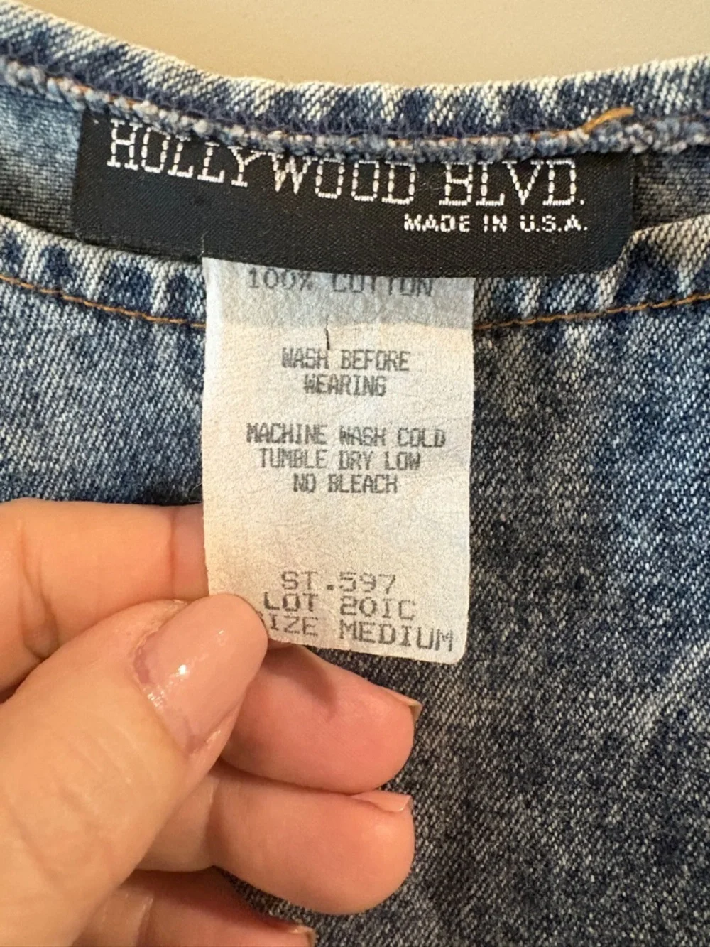 Hollywood Blvd Vintage Acid Wash Denim 100% Cotton Sleeveless Dress M - Picture 4 of 15